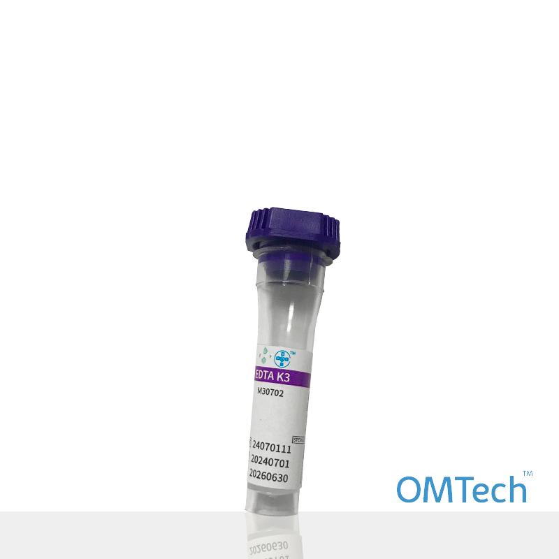 Мікропробірка для забору крові "OMTech", не вакуумна, з капіляром, тип 2, К3 ЕДТА, стерильна, з бузковою кришкою, 0,25 мл, 10*45 мм RENJI MEDICAL